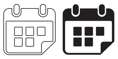 A versatile set of calendar icons in outline and solid styles, perfect for representing schedules, dates, appointments, and event planning