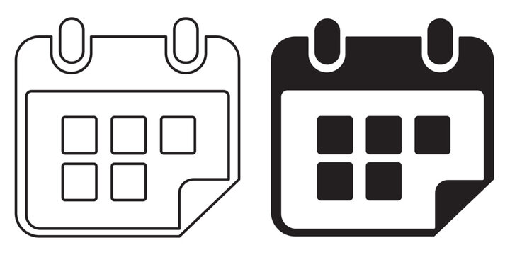 A versatile set of calendar icons in outline and solid styles, perfect for representing schedules, dates, appointments, and event planning - Powered by Adobe