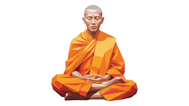 Geometric meditation: polygonal monk in orange robes practicing mindfulness