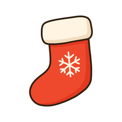 Cute Christmas stocking with snowflake cartoon illustration