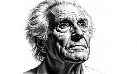 Obraz premium Expressive grayscale portrait of a contemplative elder with detailed skin texture