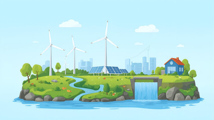 Sustainable City Landscape With Renewable Energy
