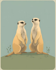 Two Standing Meerkats on Grass Field