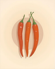 Three Red Chili Peppers on Neutral Background