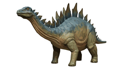 Fototapeta premium Low poly stegosaurus on white background: geometric dinosaur art