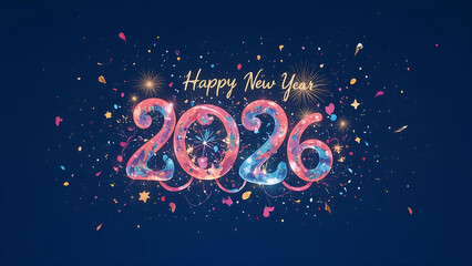 Happy New Year 2026 Firework Typography
