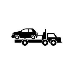 Fototapeta premium Flatbed Tow Truck Transporting Car Vector Icon