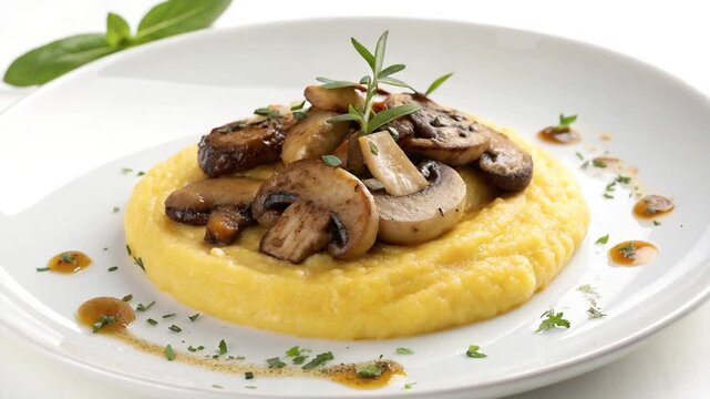 polenta e funghi italian recipe isolated on white background zoom in video