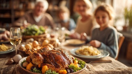 Friends and family enjoy a delightful meal together at a beautifully set table filled with various dishes. Laughter fills the air as they celebrate a meaningful moment creating lasting memories.