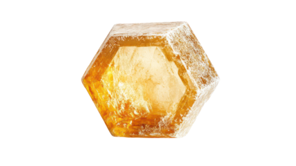 Hexagonal amber crystal isolated on transparent background