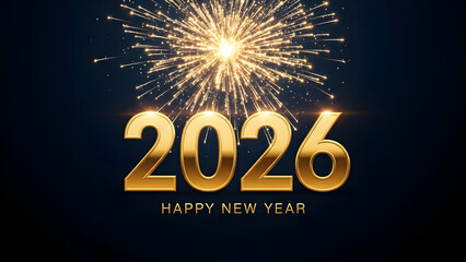 Golden 2026 new year celebration with bright fireworks display against dark night sky