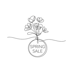 Minimalist line art of a flower tied to a sphere with text