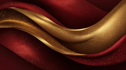 Rich red and gold fabrics flow together forming soft waves that catch light beautifully. The scene suggests a festive atmosphere ideal for celebrations or events.