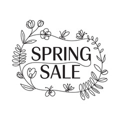 Spring sale announcement with delicate floral wreath