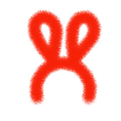 Stylized silhouette of red bunny ears, created with a fluffy, textured line resembling fur or velvet, set against a neutral background.