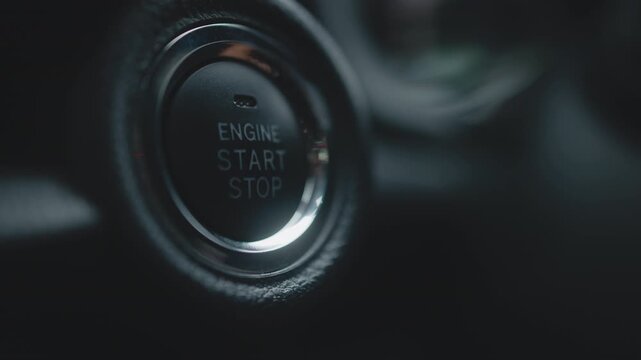 Close-up of a modern car start button, highlighting convenience, advanced technology, and sleek design that offer easy control. Concept modern comfort