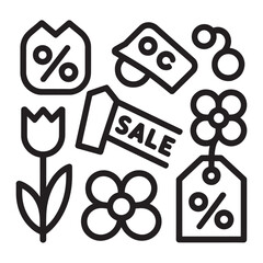 Spring sale icons featuring flowers and discounts