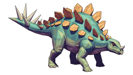 Obraz premium Low poly stegosaurus dinosaur with spikes and plates in geometric design