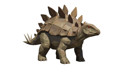 Fototapeta premium Low poly dinosaur with spikes and brown shades on white background