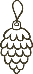 Pine cone Christmas tree ornament, hanging decoration, outline doodle style.