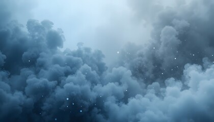 abstract dark blue smoke clouds background with snow particles
