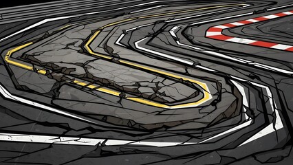 Abstract Stylized Race Track with Cracks and Yellow Lines perfect for website banner, game background, poster, digital art, presentation slide, social media