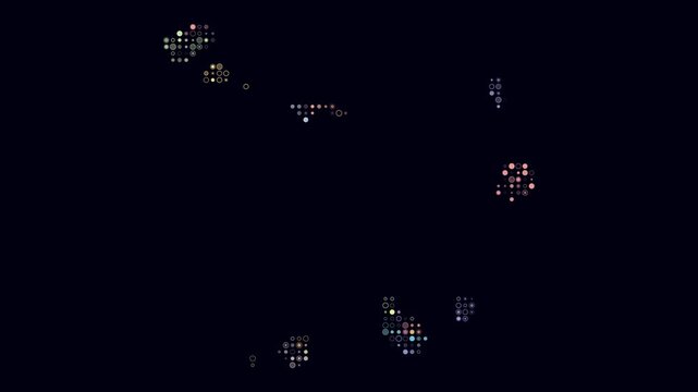 Cabo Verde map animation. Shape of the country with pulsating colored dots. Small size circle blocks. Digital style Cabo Verde map on dark background. Beautiful video.