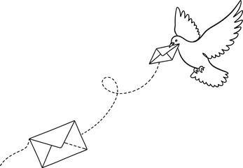 Dove with envelope representing mail delivery. Concept of correspondence and communications. Dove bird holding envelope for newsletter subscription and sending