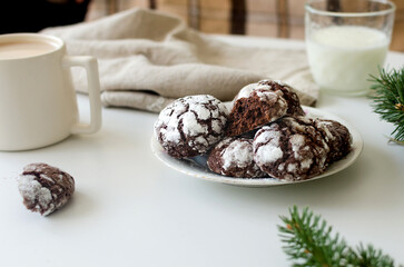 Traditional American cookies for Christmas. Cracked chocolate biscuits.