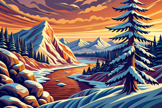 frozen riverbend in Yellowstone National Park framed by snowy trees, open meadows, and a peaceful holiday atmosphere designed for Christmas 2026 nature themes