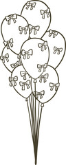 Balloons bundle decorated with bows vector doodle illustration, festive helium air balloons for birthday, party, holiday
