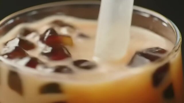 Boba tea with tapioca pearls.
