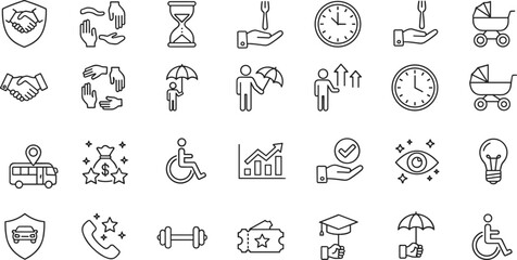 Protection, Family, Time, and Business Growth, Simple Outline Vector Illustration for Web and Mobile.