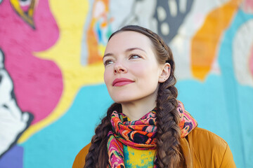 Vibrant street art and open air mural artist with colorful graffiti background showcasing urban creativity and expression, generative ai