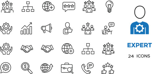 Teamwork, Strategy, Feedback, and Service Quality, Simple Outline Vector Illustration for Web and App.