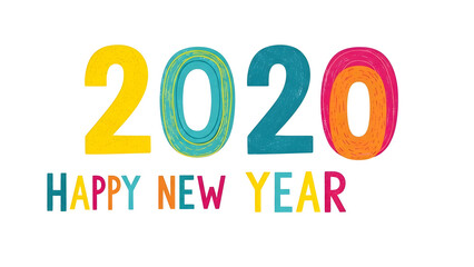 Colorful happy new year 2020 text with vibrant textured numbers and lettering