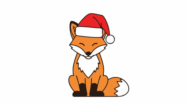 a fox wears a santa claus hat for christmas flat vector