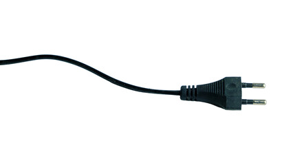 Black European Two-Pin Power Plug With Cord On White Background