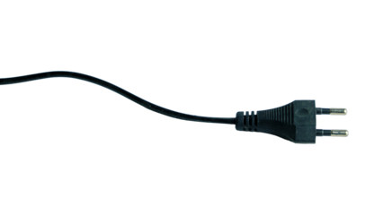 Black European Two-Pin Power Plug With Cord On White Background