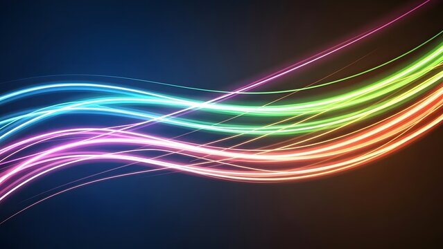 Vibrant Abstract Neon Light Trails on Dark Background perfect for website banner, presentation background, digital art, technology advertisement, event