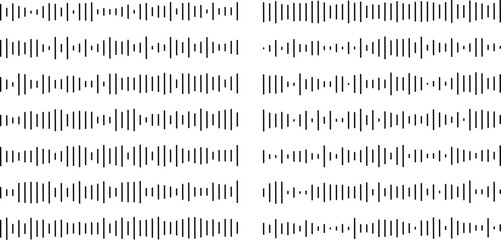 Abstract Audio Waveform Equalizer Background for Music and Sound Design,Set of voice message equalizer. Voice sound line with broken lines isolated on white background. Vortex, sonar wave, soundwave,