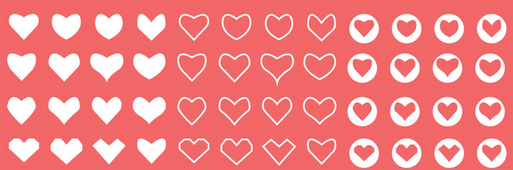Red heart icon set. Heart icon. Different simple vector hearts and love.  Heart , Love , Logo , Variations .