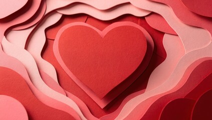 Red and Pink Layered Paper Cut Heart Art Background