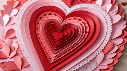 Red and Pink Layered Paper Cut Heart Art Background