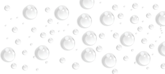 Transparent water drops isolated background – realistic liquid bubble droplet pattern, condensation moisture splash texture for clean fresh wet design