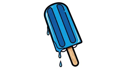 Blue popsicle melting on a white background.