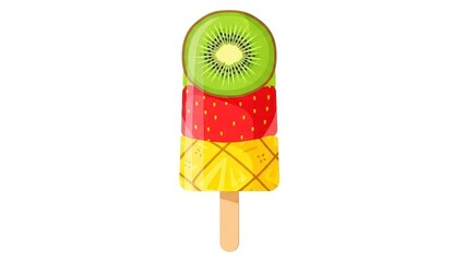 Refreshing Fruit Popsicle with Kiwi, Strawberry, and Pineapple Layers.
