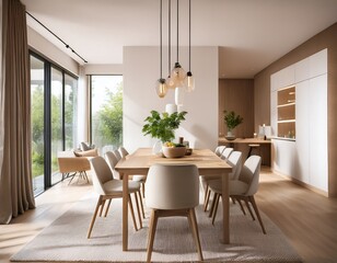 elegant and bright modern dining room interior with natural light and minimalist decor