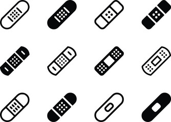 bandage, plaster, medical, first aid, injury, wound, healthcare, icon, symbol, design, graphic, adhesive, strip, black, white, outline, filled, isolated, white background