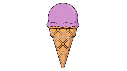 A Delicious Purple Ice Cream Cone on a White Background.